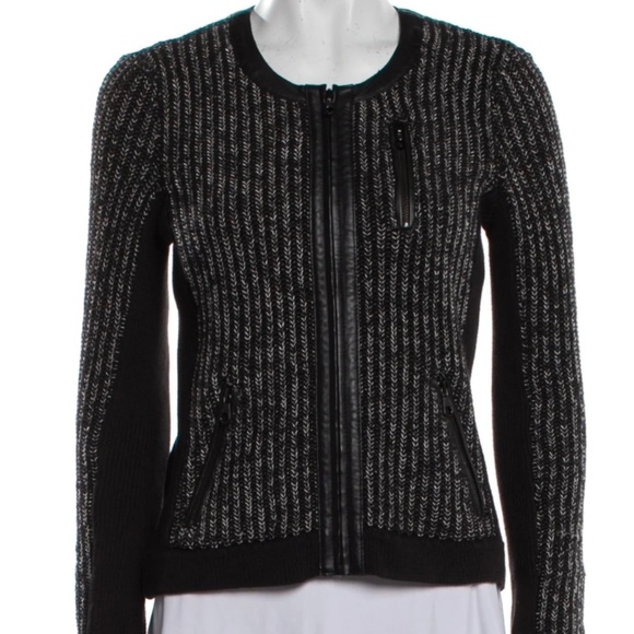 rag & bone Knit Zip Jacket with Leather Trim | Large - Picture 1 of 6